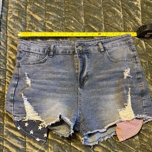 Distressed Blue Jean Shorts with Raw Hem